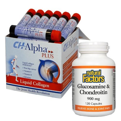 Pachet Glucosamine & Chondroitin Sulfate 120 capsule + CH Alpha Plus Colagen Lichid 30 fiole